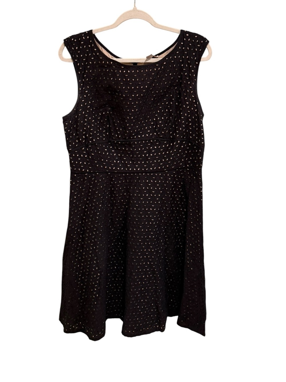 LOFT Black Sleeveless Fit-and-Flare Dress with Eyelet Detail